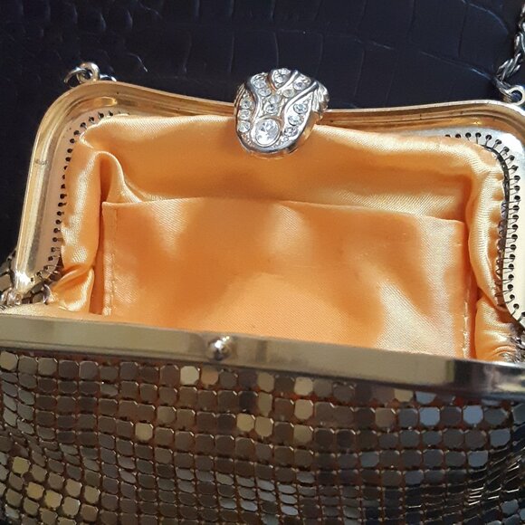 1950s Mesh Gold-tone Metal Evening Bag Rhinestone Clasp, Vintage - Picture 9 of 15
